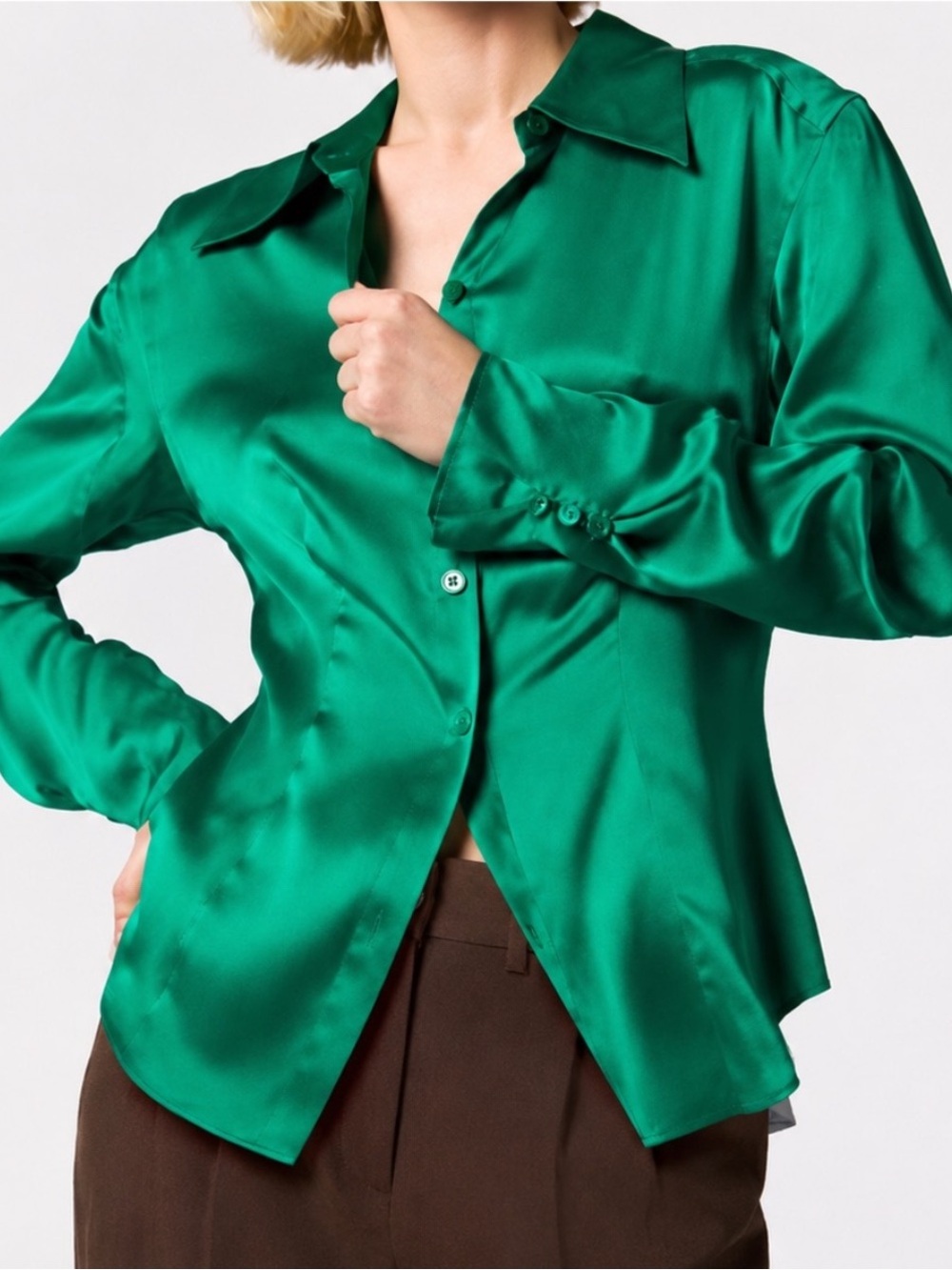 Equipment 100% Silk Emerald Green Slim Button-Up Shirt US10 NWOT